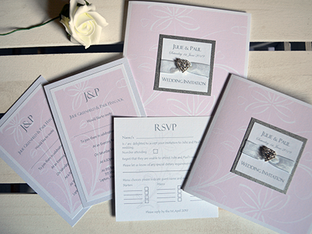 Louisa Invitation in Pink with RSVP Card and Evening Invite